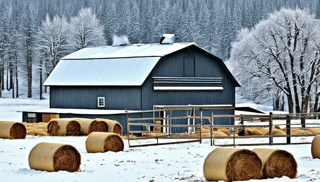 livestock shelter in winter